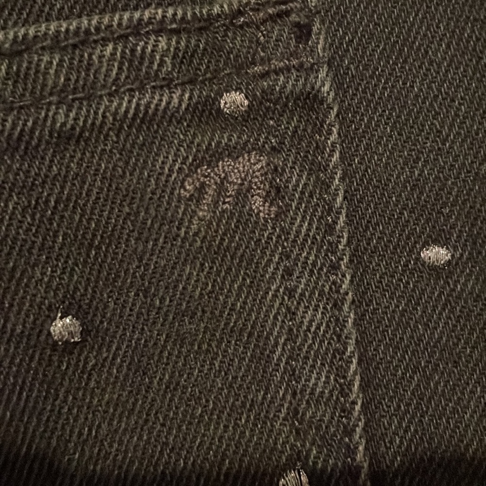 Madewell Black Mineral Wash Silver Polka Dot Cutoff Sz 27 Denim Mini Skirt - Picture 9 of 12